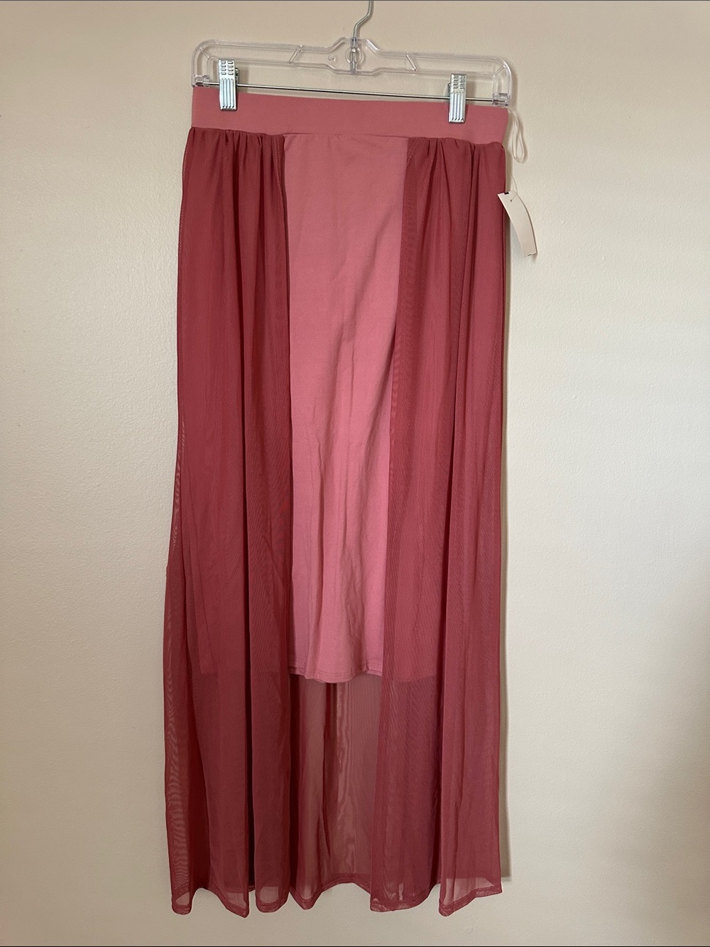 Discovery Two-Tone Sheer Panel High-Low Maxi Skirt - Dusty Rose & Mauve